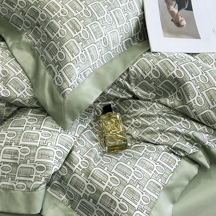 91家纺网 家纺一手货源 找家纺 优悦 2023新款水洗真丝轻奢印花款四件套 迪丽奥-绿