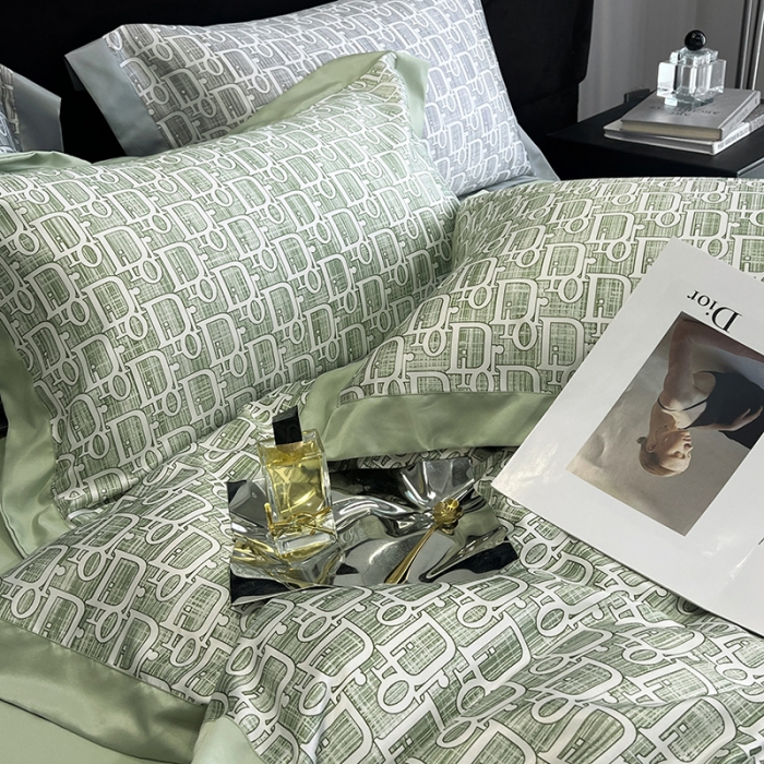 91家纺网 家纺一手货源 找家纺 优悦 2023新款水洗真丝轻奢印花款四件套 迪丽奥-绿