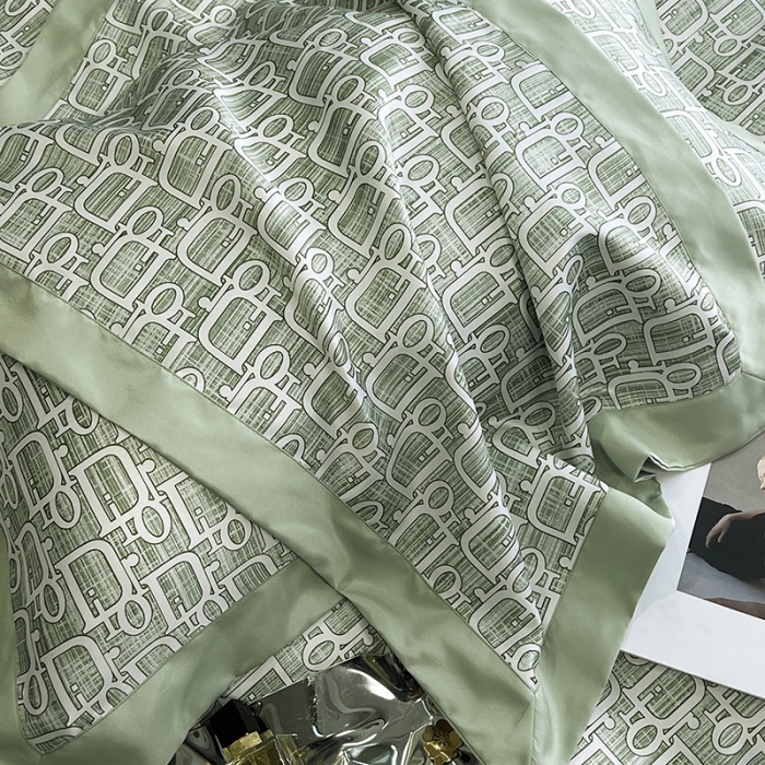 91家纺网 家纺一手货源 找家纺 优悦 2023新款水洗真丝轻奢印花款四件套 迪丽奥-绿