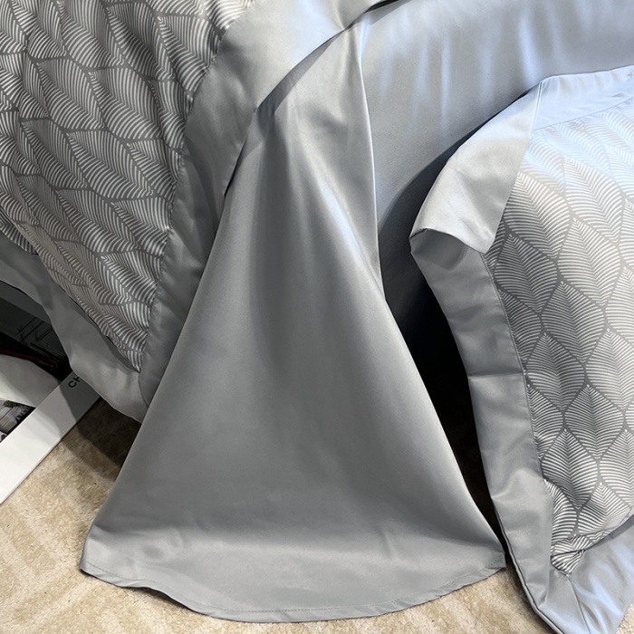 91家纺网 家纺一手货源 找家纺 优悦 2023新款水洗真丝轻奢印花款四件套 浅浅叶语-灰