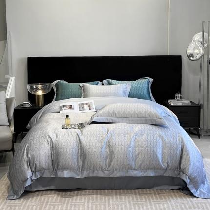 优悦 2023新款水洗真丝轻奢印花款四件套 浅浅叶语-灰