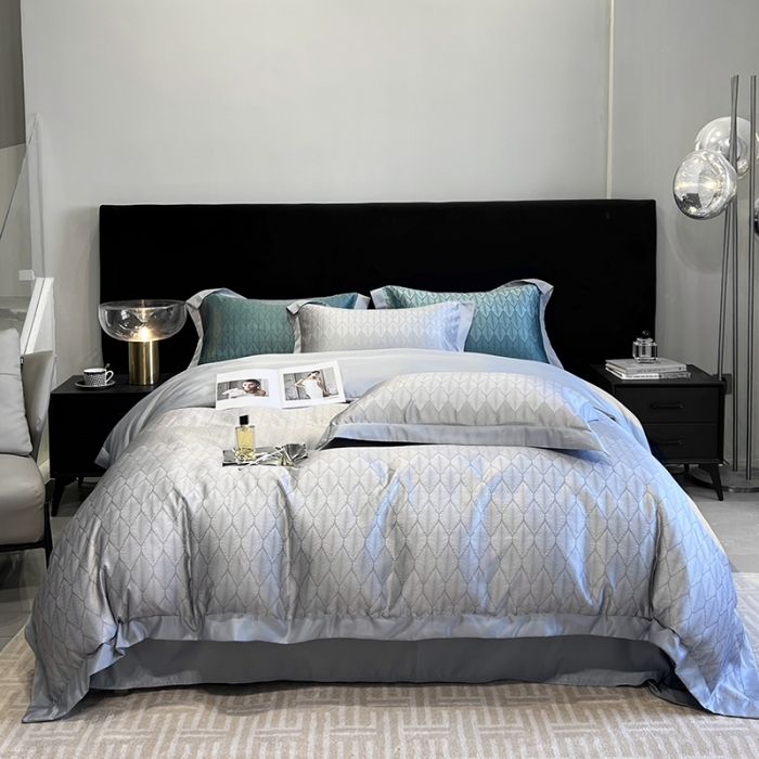 91家纺网 家纺一手货源 找家纺 优悦 2023新款水洗真丝轻奢印花款四件套 浅浅叶语-灰