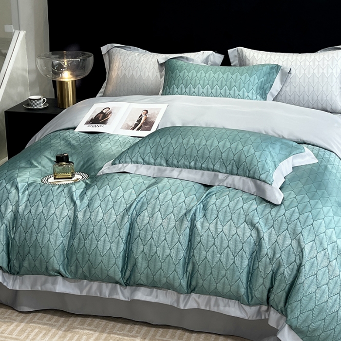 91家纺网 家纺一手货源 找家纺 优悦 2023新款水洗真丝轻奢印花款四件套 浅浅叶语-绿