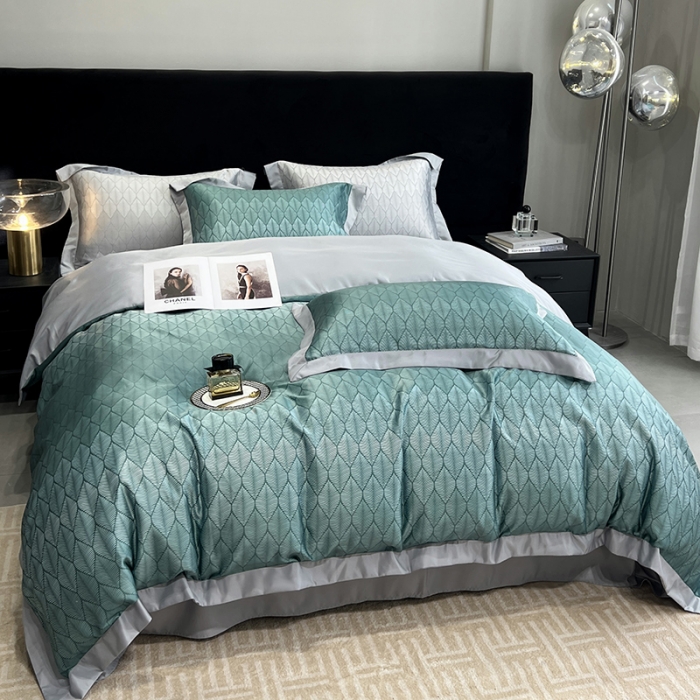 91家纺网 家纺一手货源 找家纺 优悦 2023新款水洗真丝轻奢印花款四件套 浅浅叶语-绿