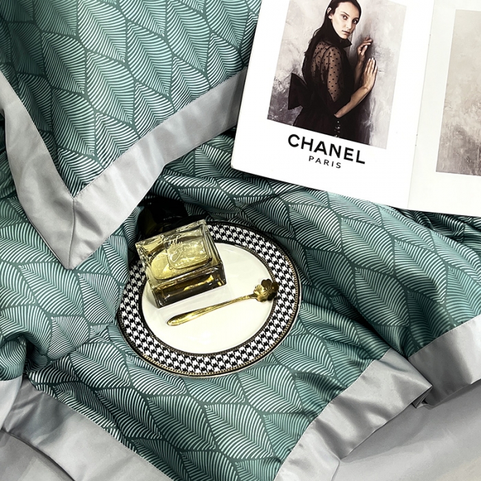 91家纺网 家纺一手货源 找家纺 优悦 2023新款水洗真丝轻奢印花款四件套 浅浅叶语-绿