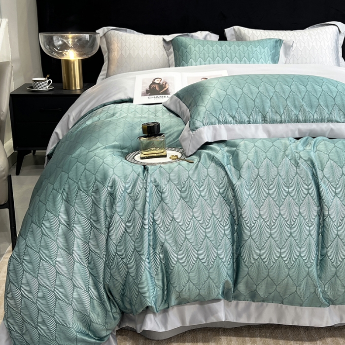 91家纺网 家纺一手货源 找家纺 优悦 2023新款水洗真丝轻奢印花款四件套 浅浅叶语-绿