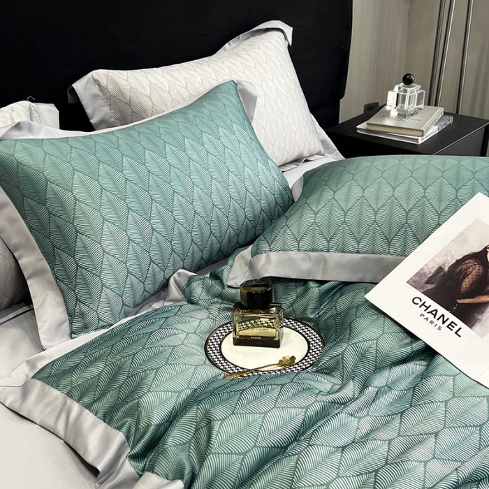 91家纺网 家纺一手货源 找家纺 优悦 2023新款水洗真丝轻奢印花款四件套 浅浅叶语-绿