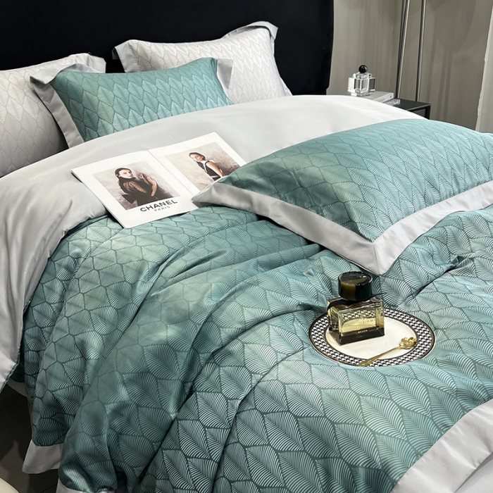 91家纺网 家纺一手货源 找家纺 优悦 2023新款水洗真丝轻奢印花款四件套 浅浅叶语-绿