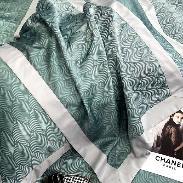 91家纺网 家纺一手货源 找家纺 优悦 2023新款水洗真丝轻奢印花款四件套 浅浅叶语-绿