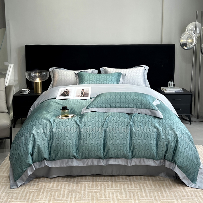 91家纺网 家纺一手货源 找家纺 优悦 2023新款水洗真丝轻奢印花款四件套 浅浅叶语-绿