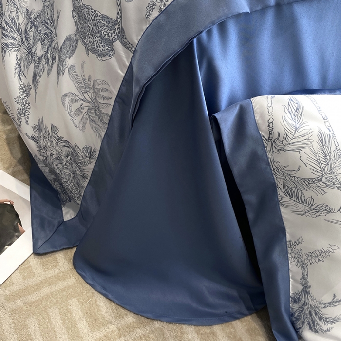 91家纺网 家纺一手货源 找家纺 优悦 2023新款水洗真丝轻奢印花款四件套 森林物语-蓝