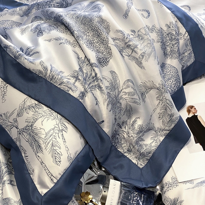 91家纺网 家纺一手货源 找家纺 优悦 2023新款水洗真丝轻奢印花款四件套 森林物语-蓝