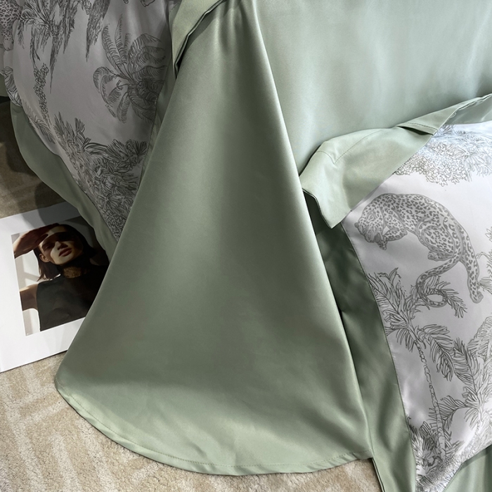 91家纺网 家纺一手货源 找家纺 优悦 2023新款水洗真丝轻奢印花款四件套 森林物语-绿