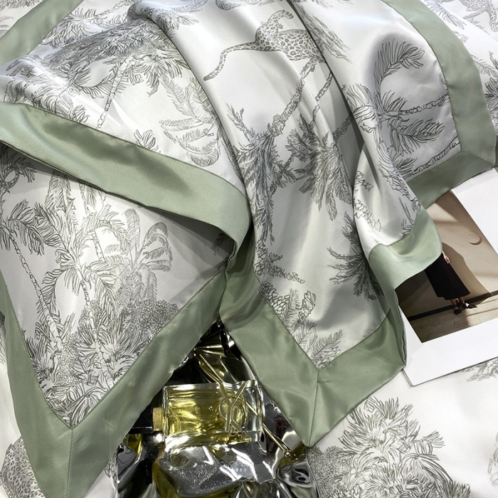 91家纺网 家纺一手货源 找家纺 优悦 2023新款水洗真丝轻奢印花款四件套 森林物语-绿