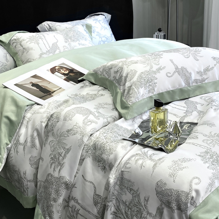 91家纺网 家纺一手货源 找家纺 优悦 2023新款水洗真丝轻奢印花款四件套 森林物语-绿