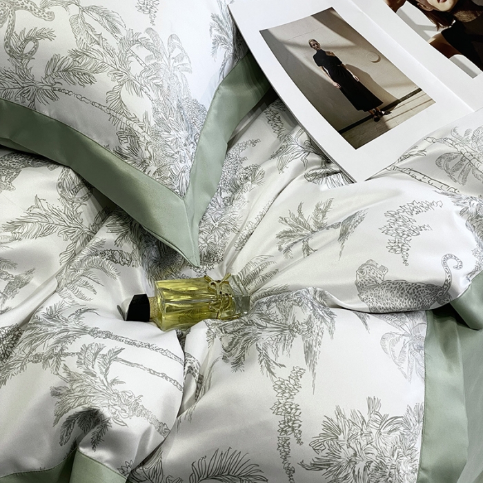 91家纺网 家纺一手货源 找家纺 优悦 2023新款水洗真丝轻奢印花款四件套 森林物语-绿