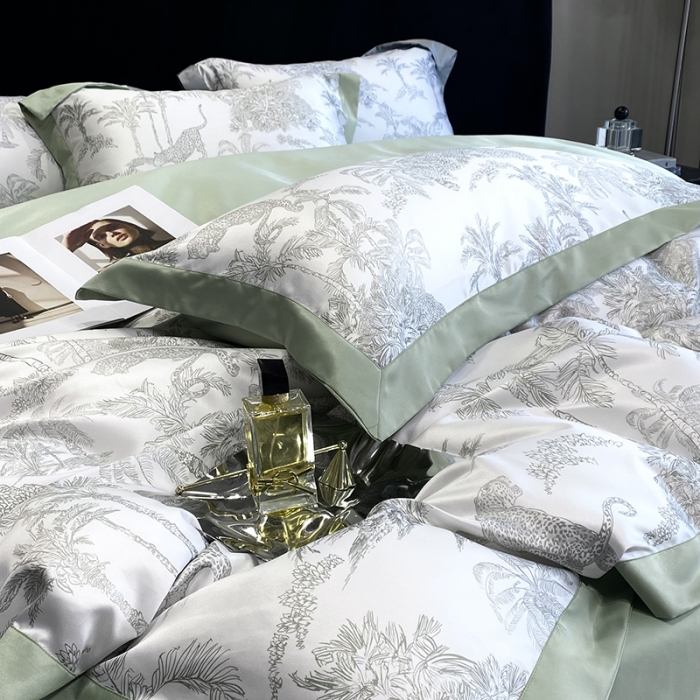 91家纺网 家纺一手货源 找家纺 优悦 2023新款水洗真丝轻奢印花款四件套 森林物语-绿