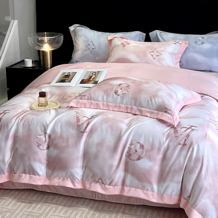 91家纺网 家纺一手货源 找家纺 优悦 2023新款水洗真丝轻奢印花款四件套 云中-粉