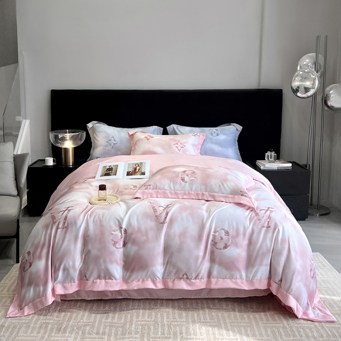 91家纺网 家纺一手货源 找家纺 优悦 2023新款水洗真丝轻奢印花款四件套 云中-粉