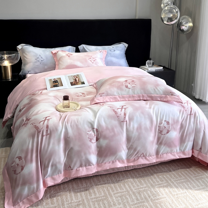 91家纺网 家纺一手货源 找家纺 优悦 2023新款水洗真丝轻奢印花款四件套 云中-粉