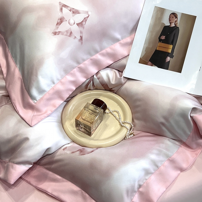 91家纺网 家纺一手货源 找家纺 优悦 2023新款水洗真丝轻奢印花款四件套 云中-粉