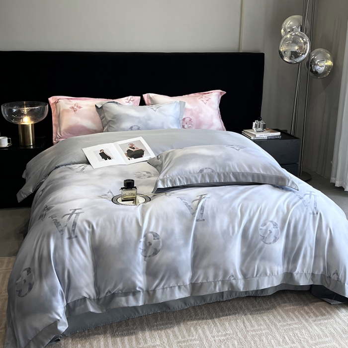 91家纺网 家纺一手货源 找家纺 优悦 2023新款水洗真丝轻奢印花款四件套 云中-灰