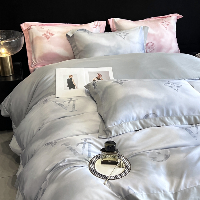 91家纺网 家纺一手货源 找家纺 优悦 2023新款水洗真丝轻奢印花款四件套 云中-灰