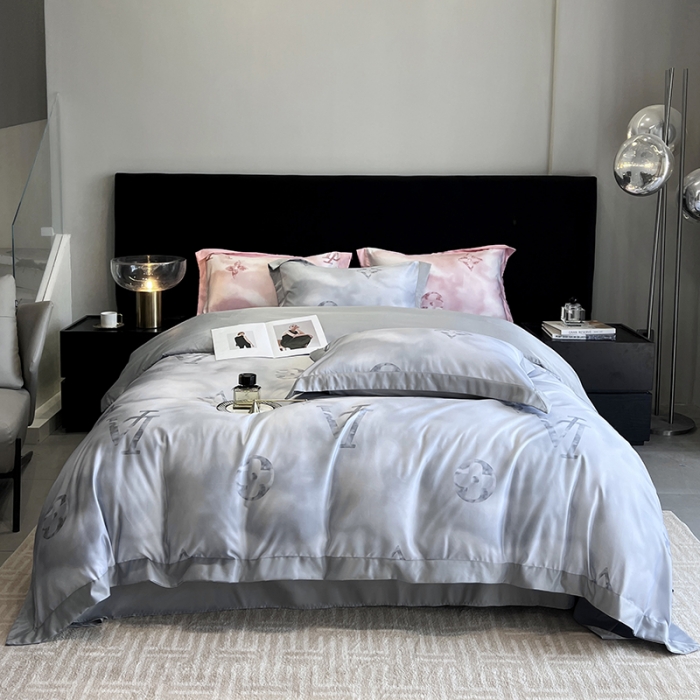 91家纺网 家纺一手货源 找家纺 优悦 2023新款水洗真丝轻奢印花款四件套 云中-灰