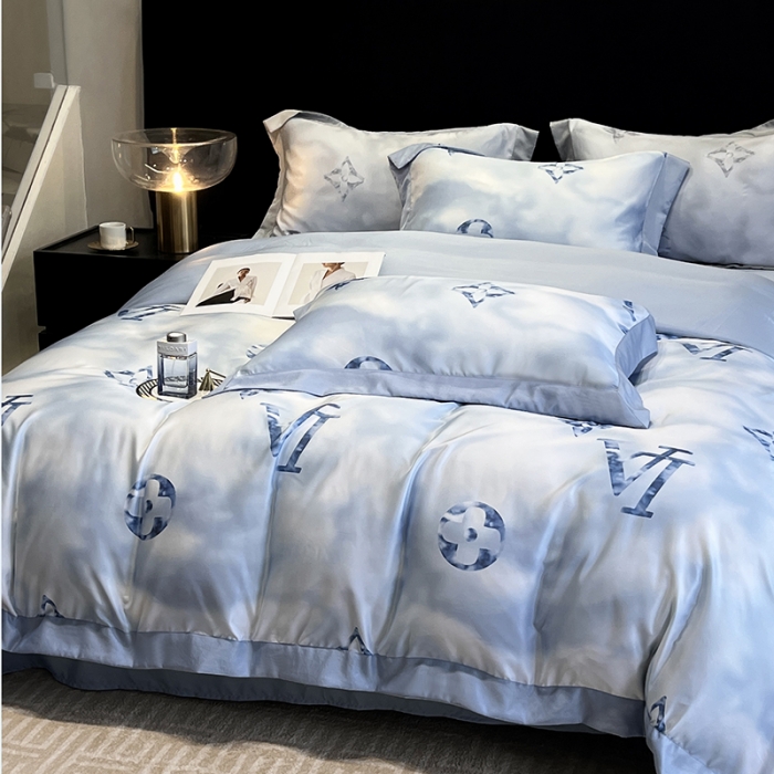 91家纺网 家纺一手货源 找家纺 优悦 2023新款水洗真丝轻奢印花款四件套 云中-蓝