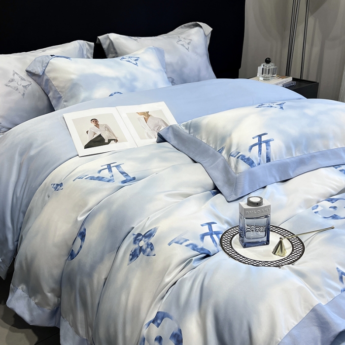 91家纺网 家纺一手货源 找家纺 优悦 2023新款水洗真丝轻奢印花款四件套 云中-蓝