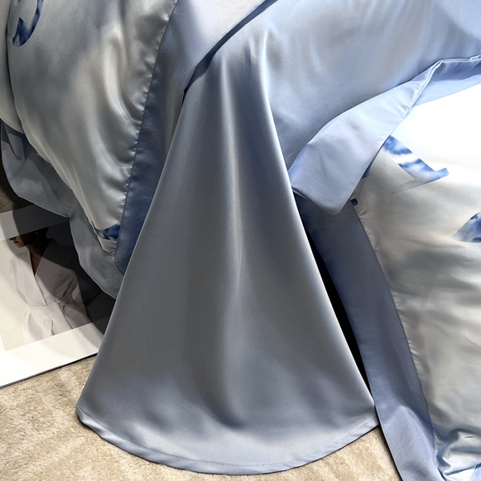 91家纺网 家纺一手货源 找家纺 优悦 2023新款水洗真丝轻奢印花款四件套 云中-蓝