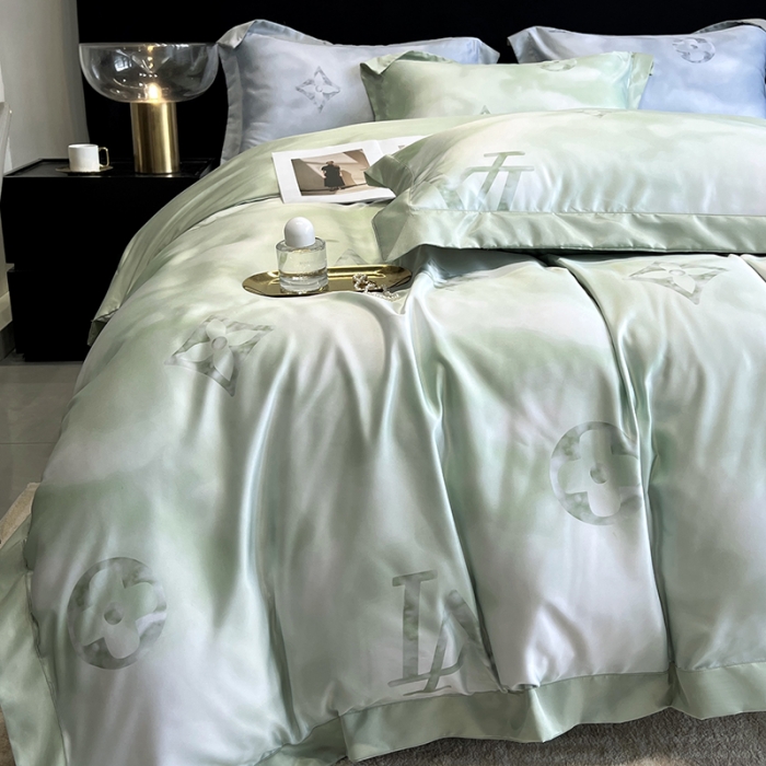 91家纺网 家纺一手货源 找家纺 优悦 2023新款水洗真丝轻奢印花款四件套 云中-绿