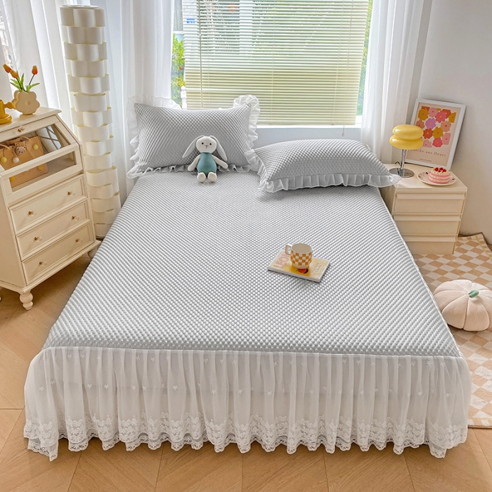 91家纺网 家纺一手货源 找家纺 提花大世界 A类3D冰感凉豆豆床裙床单款凉席 床裙-高级灰