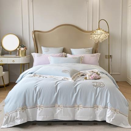 91家纺网 家纺一手货源 找家纺 品家居 2025新款全棉长绒棉四件套-初恋情结 初恋情节-蓝