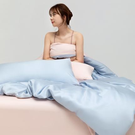 轩和新款100支纯色天丝四件套单品被套床单床笠枕套系列 夏日蓝+告白粉