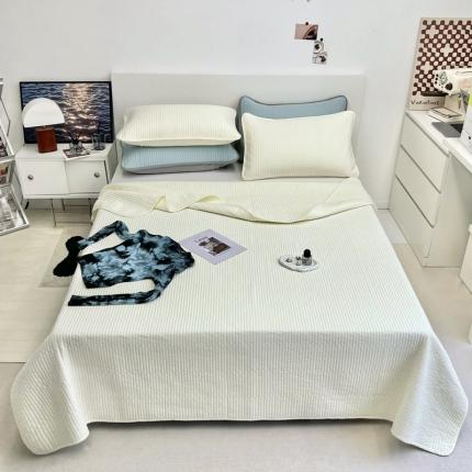 91家纺网 家纺一手货源 找家纺 茉夕 2023新款双面纯棉高温砂洗纯色撞色三件套系列 白