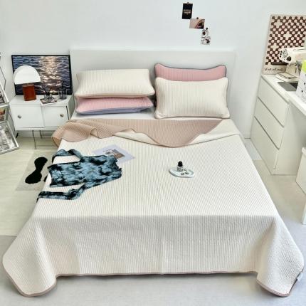 91家纺网 家纺一手货源 找家纺 茉夕 2023新款双面纯棉高温砂洗纯色撞色三件套系列 白+咖