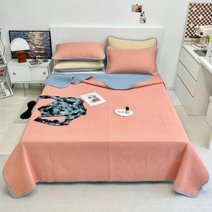 91家纺网 家纺一手货源 找家纺 茉夕 2023新款双面纯棉高温砂洗纯色撞色三件套系列 橙+灰