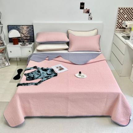 91家纺网 家纺一手货源 找家纺 茉夕 2023新款双面纯棉高温砂洗纯色撞色三件套系列 粉+紫