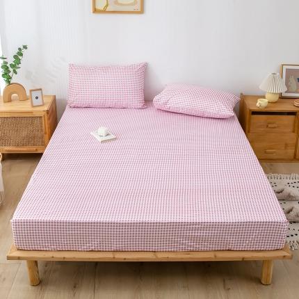 91家纺网 家纺一手货源 找家纺 火星时代 2023新款防水床笠隔尿透气防滑床单防尘罩保护套床套 无印粉小格