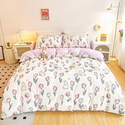 91家纺网 家纺一手货源 找家纺 乐童2024新款网红直播爆款吊边＋一字绣工艺款四件套（六）粉绘花海