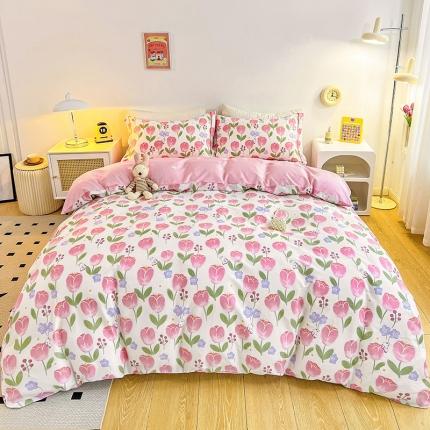 91家纺网 家纺一手货源 找家纺 乐童2024新款网红直播爆款吊边＋一字绣工艺款四件套（六）花团锦簇