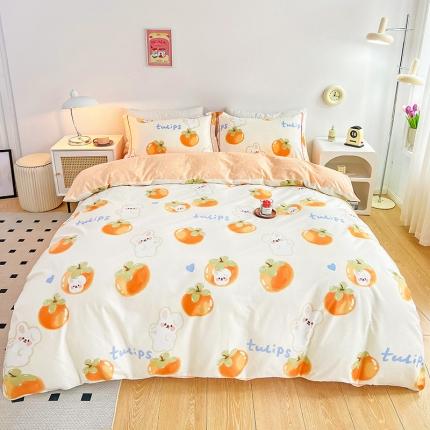 91家纺网 家纺一手货源 找家纺 乐童2024新款网红直播爆款吊边＋一字绣工艺款四件套（六）元气橙橙