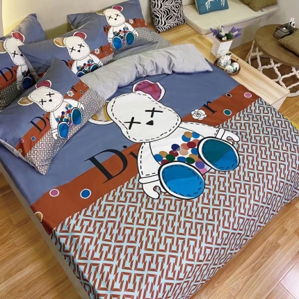 91家纺网 家纺一手货源 找家纺 2023春夏新款潮牌水洗真丝四件套夏季可以裸睡床单床笠款可以网销