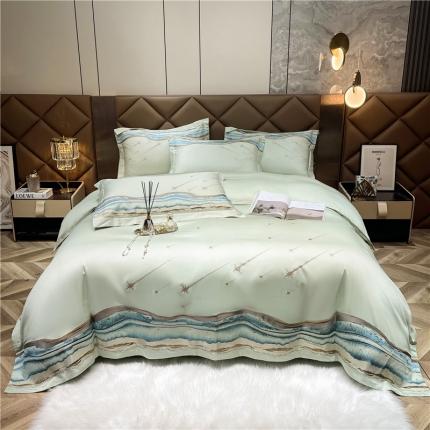 91家纺网 家纺一手货源 找家纺 宏羽纺 2023新款 高支高密长绒棉刺绣居家款四件套 罗马之恋-芥末绿