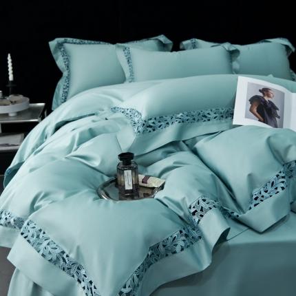 91家纺网 家纺一手货源 找家纺 （总）榻尚家居2024款纯棉镂空贡缎婚庆蕾丝款四件套(会员-20)