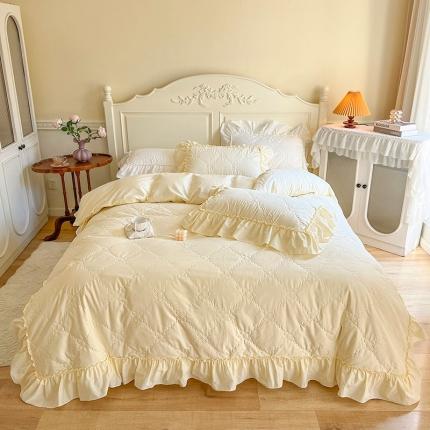 91家纺网 家纺一手货源 找家纺 （总）惯盈家纺2023新款全棉四件套绗缝荷叶边床裙款-芬琳（含买家秀）