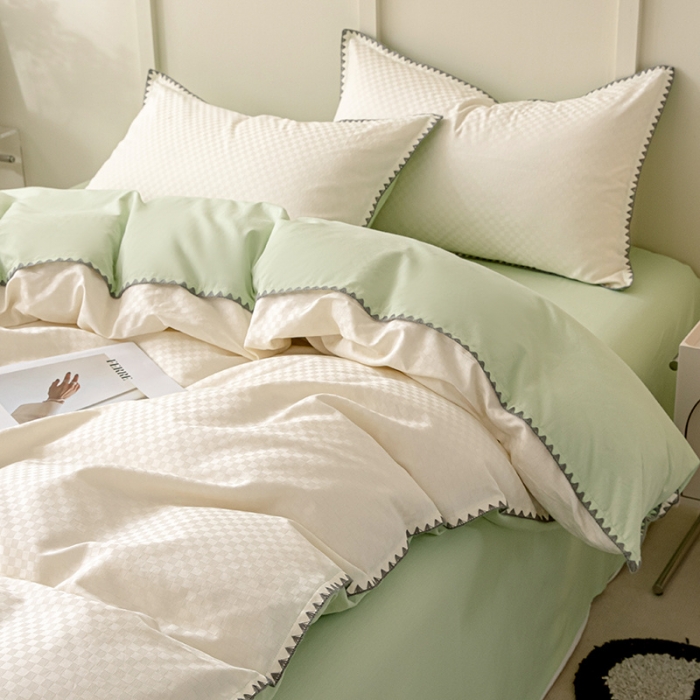 91家纺网 家纺一手货源 找家纺 涵宸 2023新款全棉提花四件套 空城（珍珠白+太湖绿）