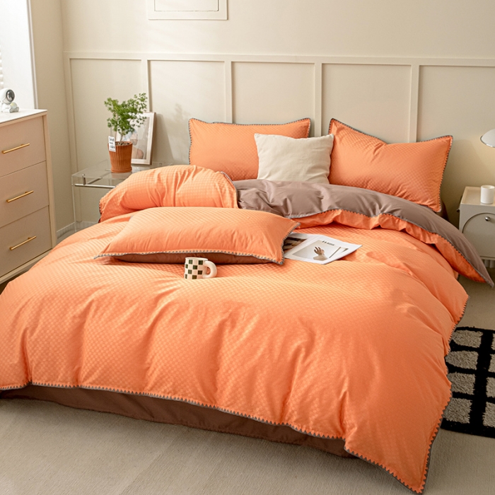 91家纺网 家纺一手货源 找家纺 涵宸 2023新款全棉提花四件套 空城-宾利橙