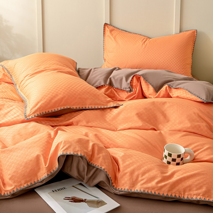 91家纺网 家纺一手货源 找家纺 涵宸 2023新款全棉提花四件套 空城-宾利橙